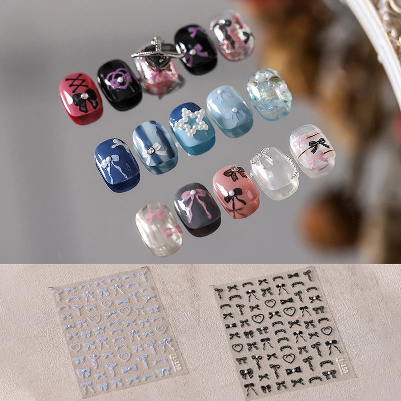 

1 Sheet Bow Nail Stickers Rhinestones Kawaii Flower Adhesive Decals Press On Nails DIY Nail Art Decorations Accessories