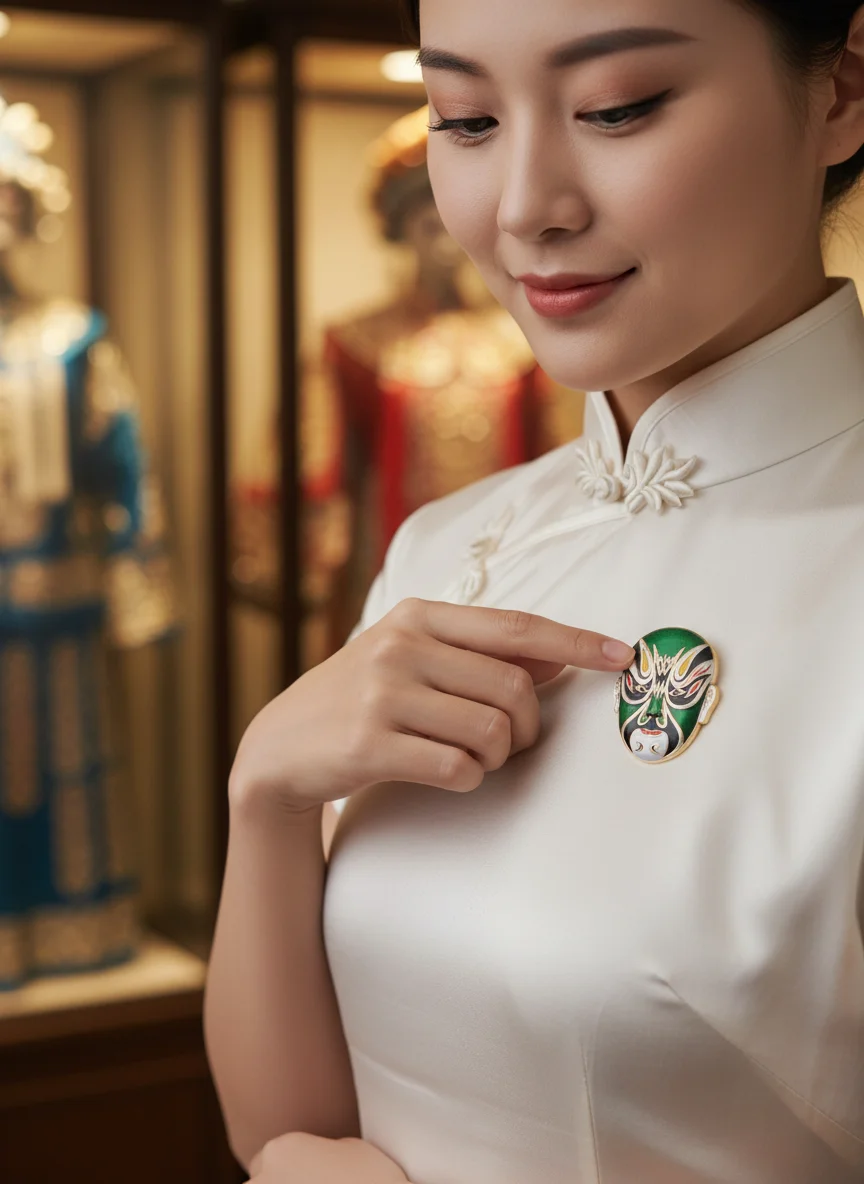Creative Chinese Cultural Themed Enamel Pins Vintage Peking Opera Mask Portrait Brooches Unique Souvenir Gift Badge