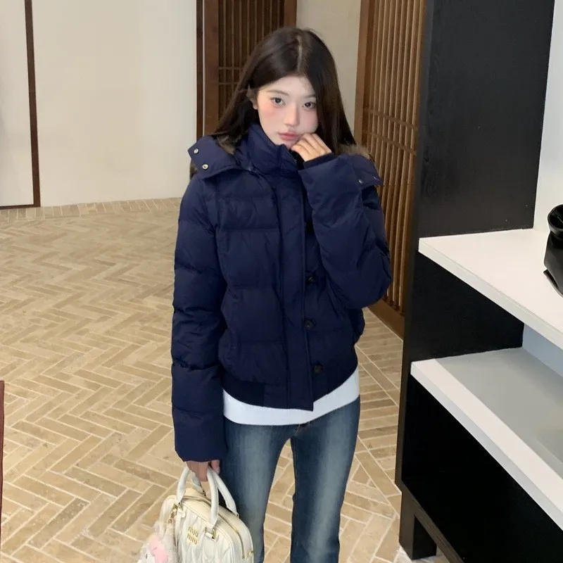 

Big fur collar down cotton jacket for women in winter 2025 new thick short cotton jacket for women