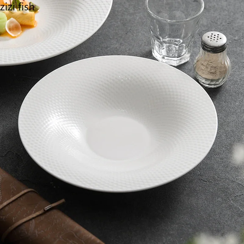 

White Ceramic Soup Plate Serving Plate Pasta Dish Salad Dish Deep Plate Straw Hat Plates Molecular Cuisine Restaurant Tableware
