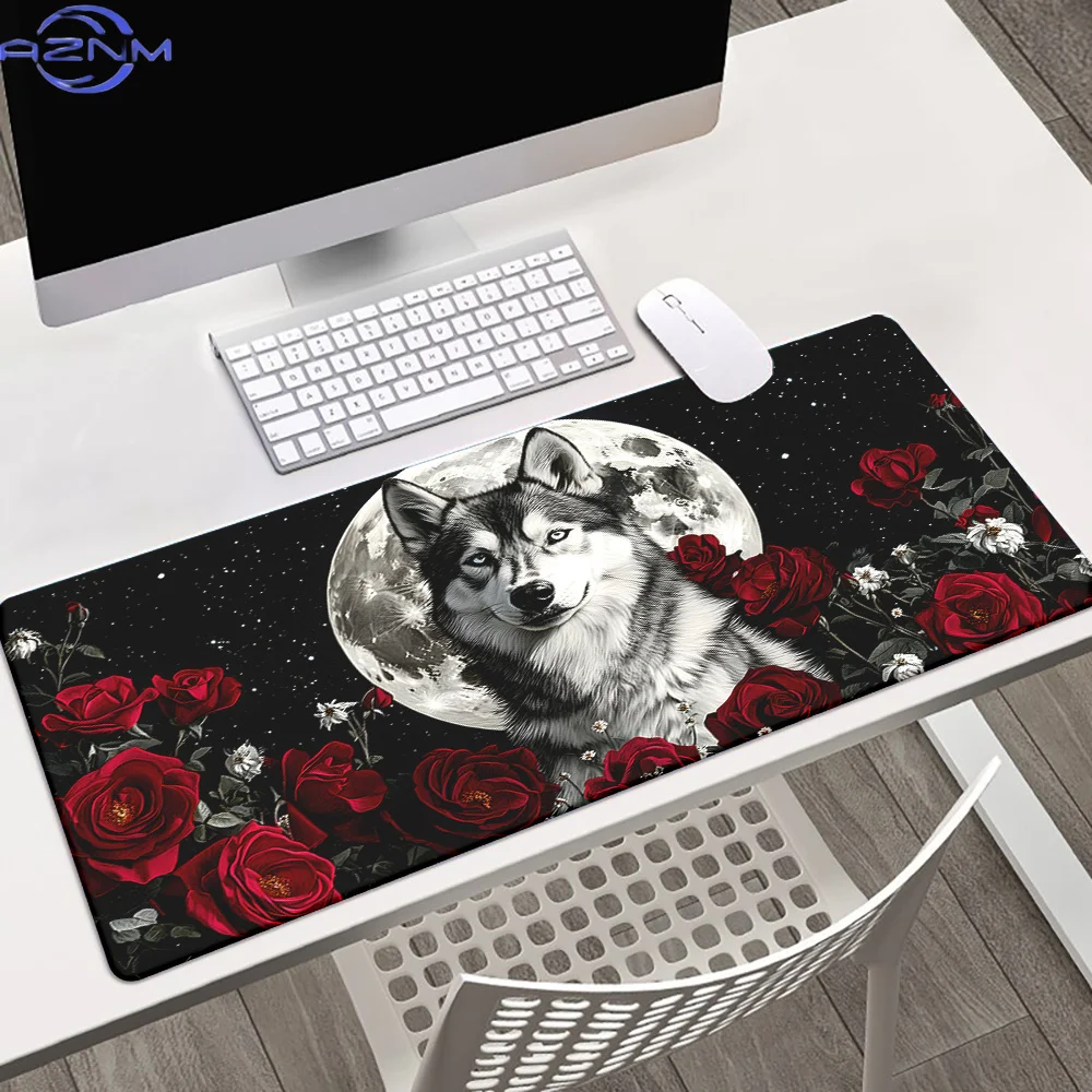 1pc of Huskies in The Rose Garden Design Mousepad, Gaming Keyboard Additions Mouse Mat, Office Computer PC Gamer Laptop Desk Mat