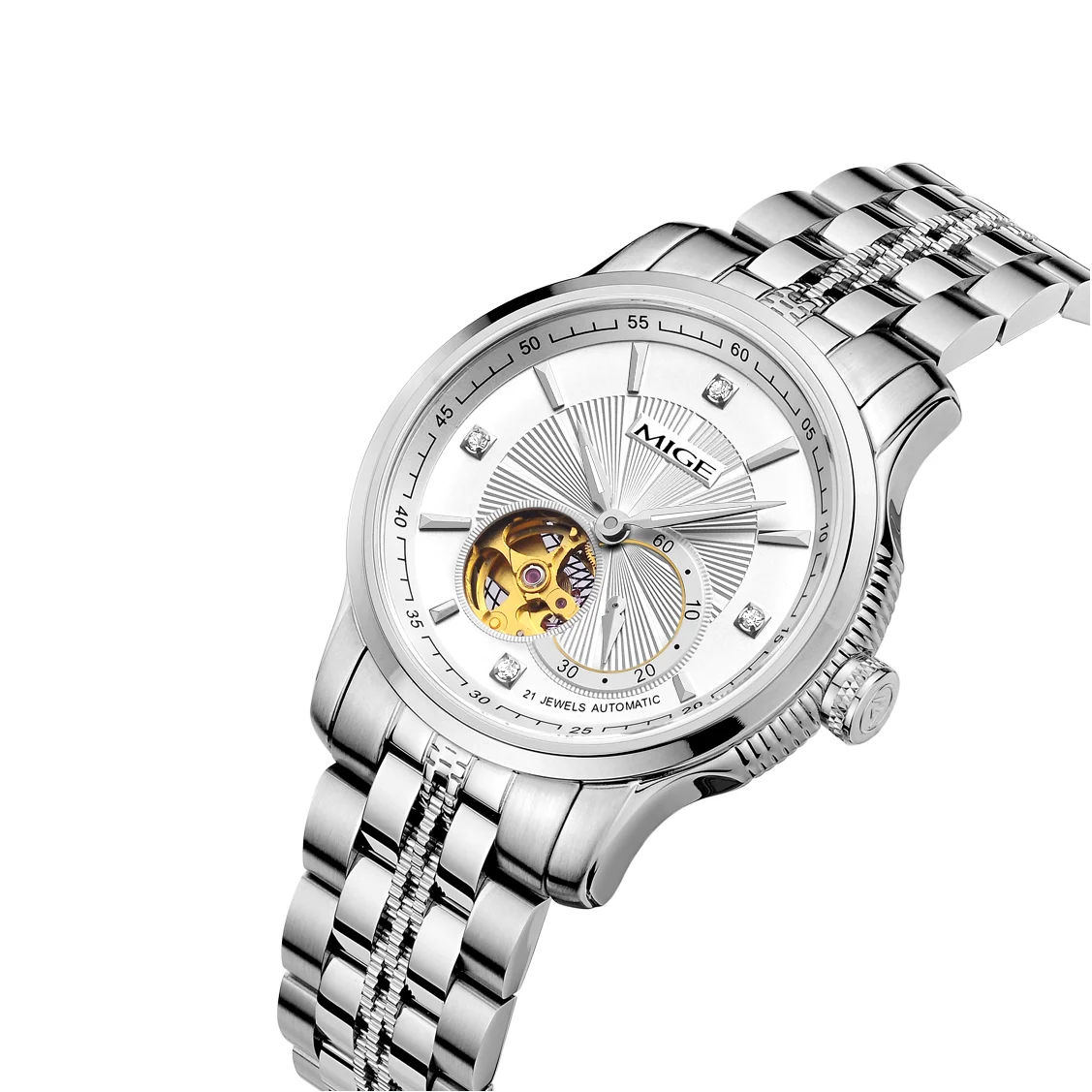 MIGE Original MIYOTA Men's Watches Mechanical Automatic Watch Waterproof Luxury Luminous Skeleton Wristwatch Stainless Steel