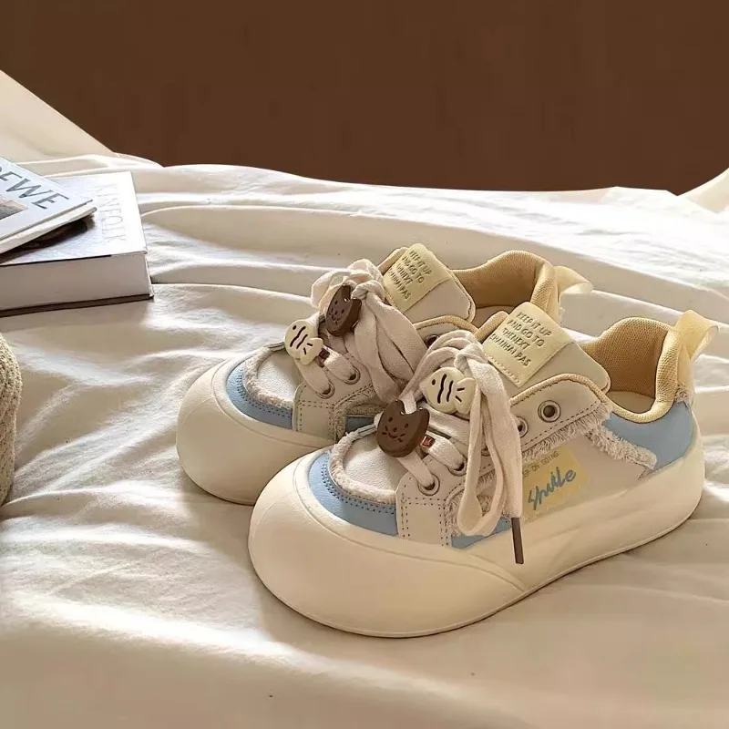 Shoes for Women Fashion Platform Laced-Up White Shoes Womens Sports Leisure Board Shoes Soft Bottom Sneakers Zapatillas De Mujer