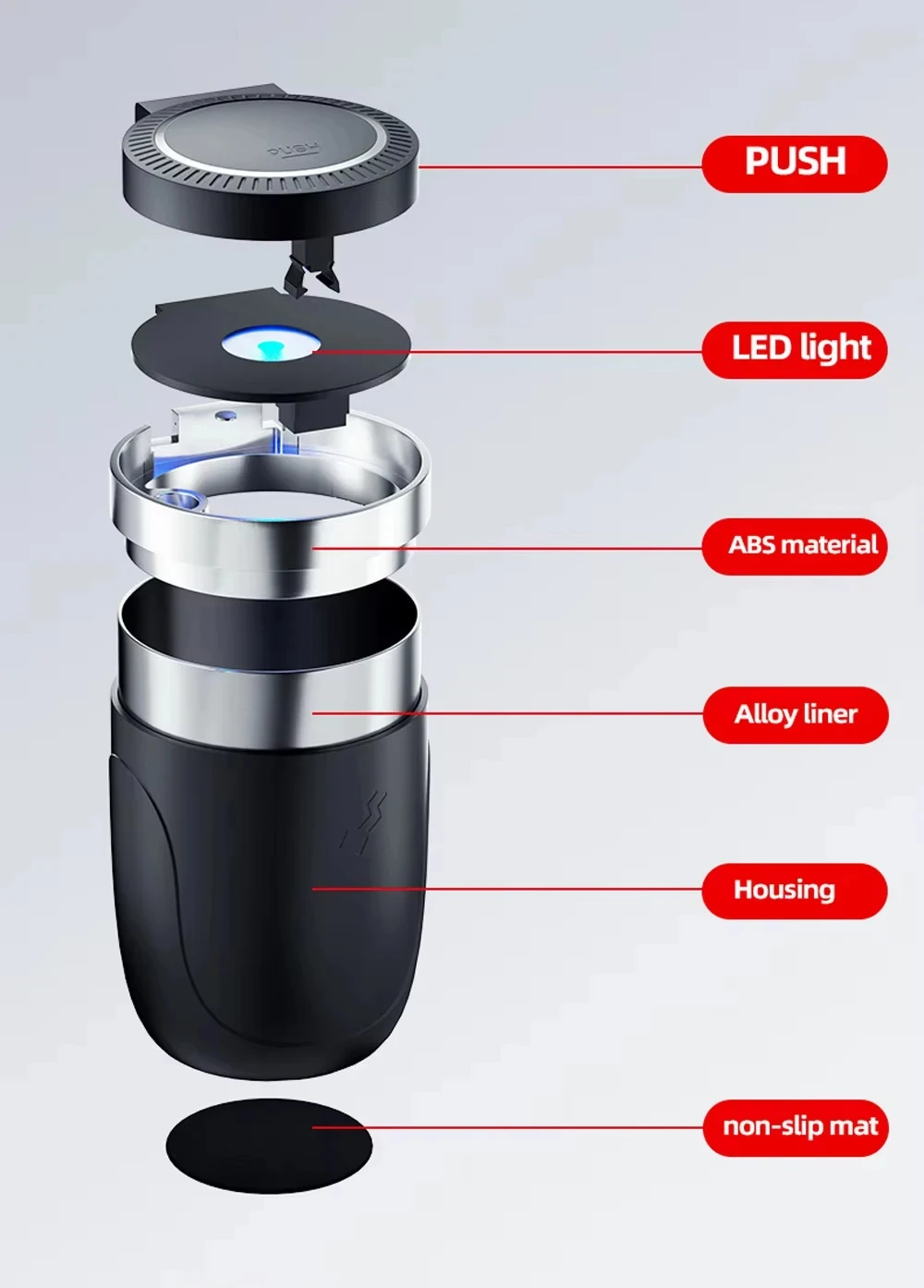 Car Cigarette Ashtray Cup With Lid With LED Light Portable Detachable Vehicle Ashtray Holder Cigarette Ashtray Interior Parts image 4