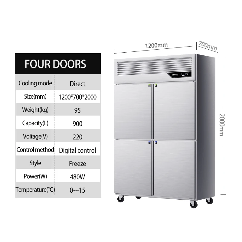 Luxury four-door dual-temperature commercial direct-cooling vertical refrigerator