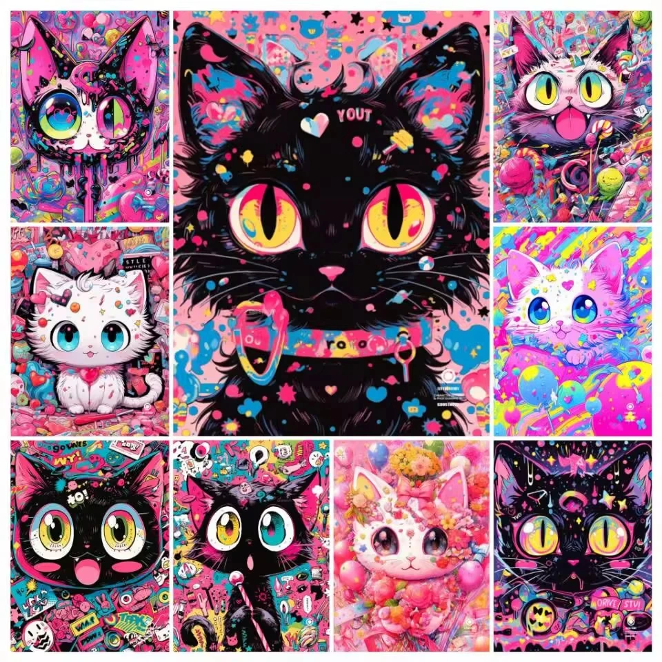 5D DIY Diamant-Kunst-Malerei Cartoon Bunte Abstrakte Katze Tiere Voll-Diamant-Mosaik Diamant-Stickerei-Set Heimdekoration