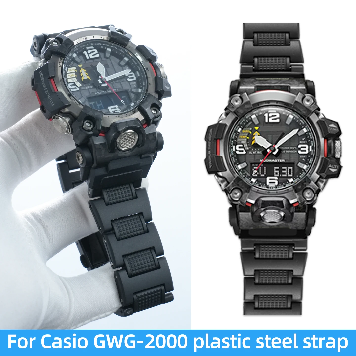 

For Casio Big Mud King 2rd 5678 GWG-2000/2040 Modified Lightweight Plastic Steel Strap Hybrid Plastic Stainless Steel watch band