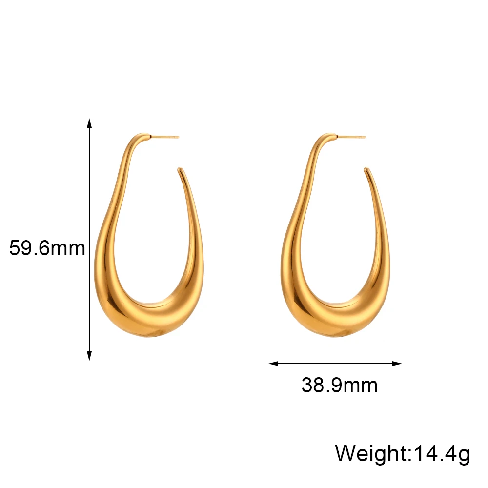 Korean Hollow Hoop Earrings for Women 18K Gold Plated Stainless Steel Exaggerated Pear Shape Hypoallergenic Jewelry Серьги