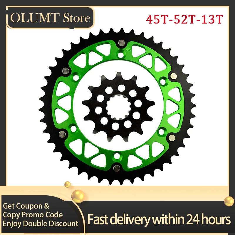 Motorcycle 520 45T-52T 13T Front Rear Sprocket For KAWASAKI KLX450R KX450F KLX450 KX450 KLX KX 450 R F 450R 450F