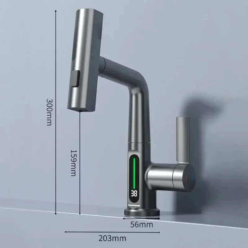 Grifo de lavabo con pantalla Digital de temperatura en cascada, rociador de agua fría y caliente, mezclador de agua para Baño