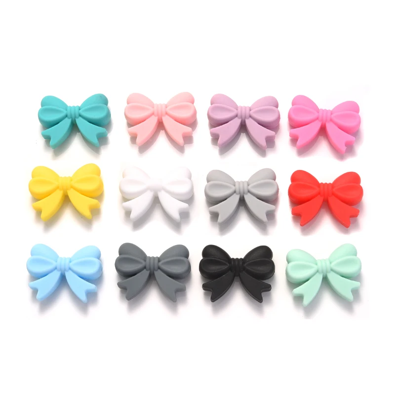 10Pcs Baby Silicone Teethers Beads Colorful Bows Loose Beads For Baby Care Pacifier Chain DIY Bead Pen Necklace Bracelet Making