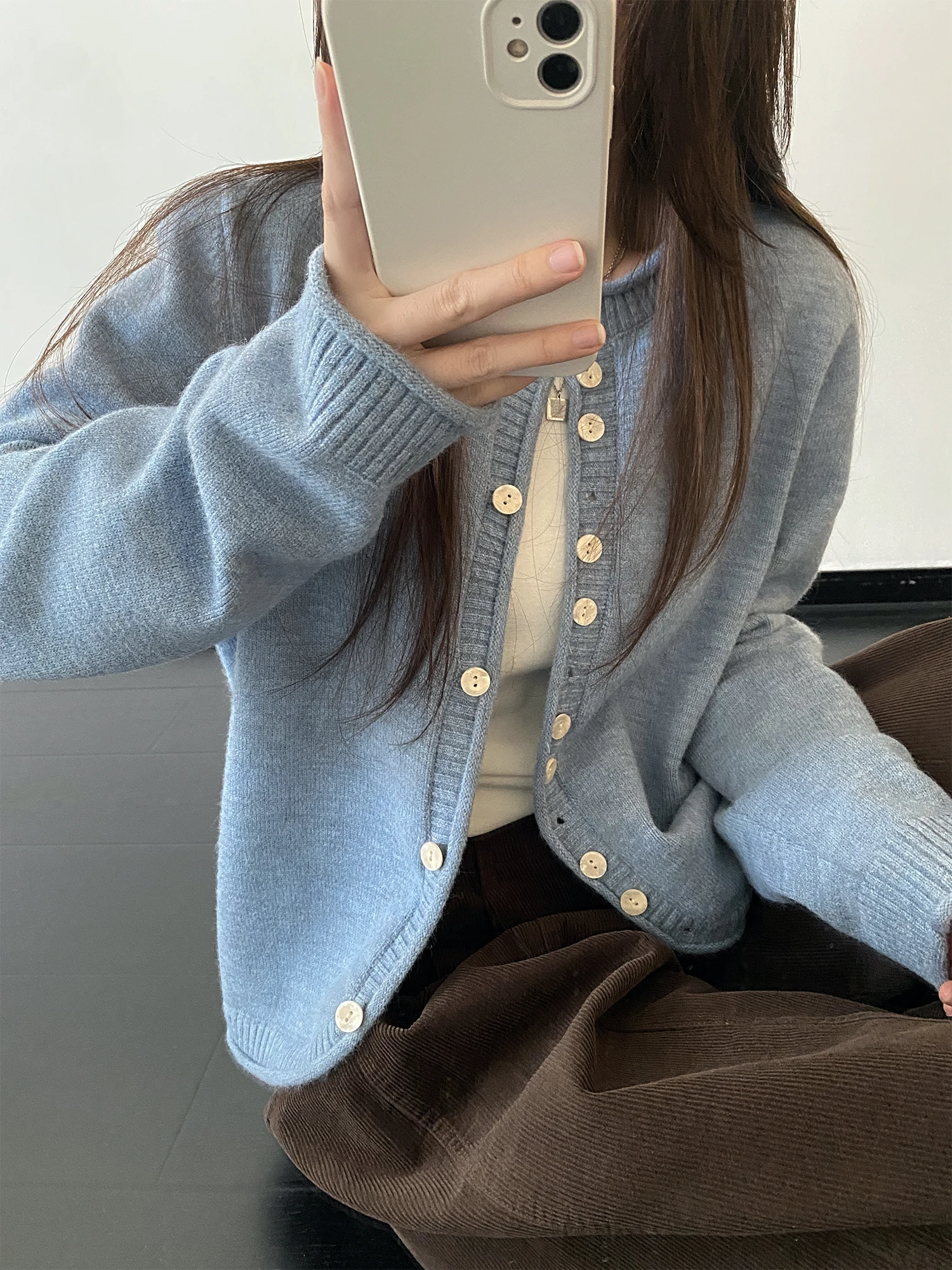 

SunYeo Women's Knitted Woolen Cardigan ort round Ne Vintage Lazy Sle Pure Color Spring Autumn Outerwear Comfortable