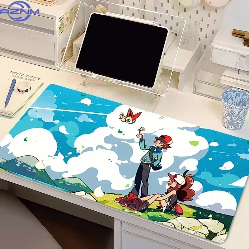 Pokemon Trainers Summer Cloud Scenery Anime Mouse Pad, Rubber Non-Slip Desk Mat, Cute Anime Gaming Mouse Pad for Desktop Office