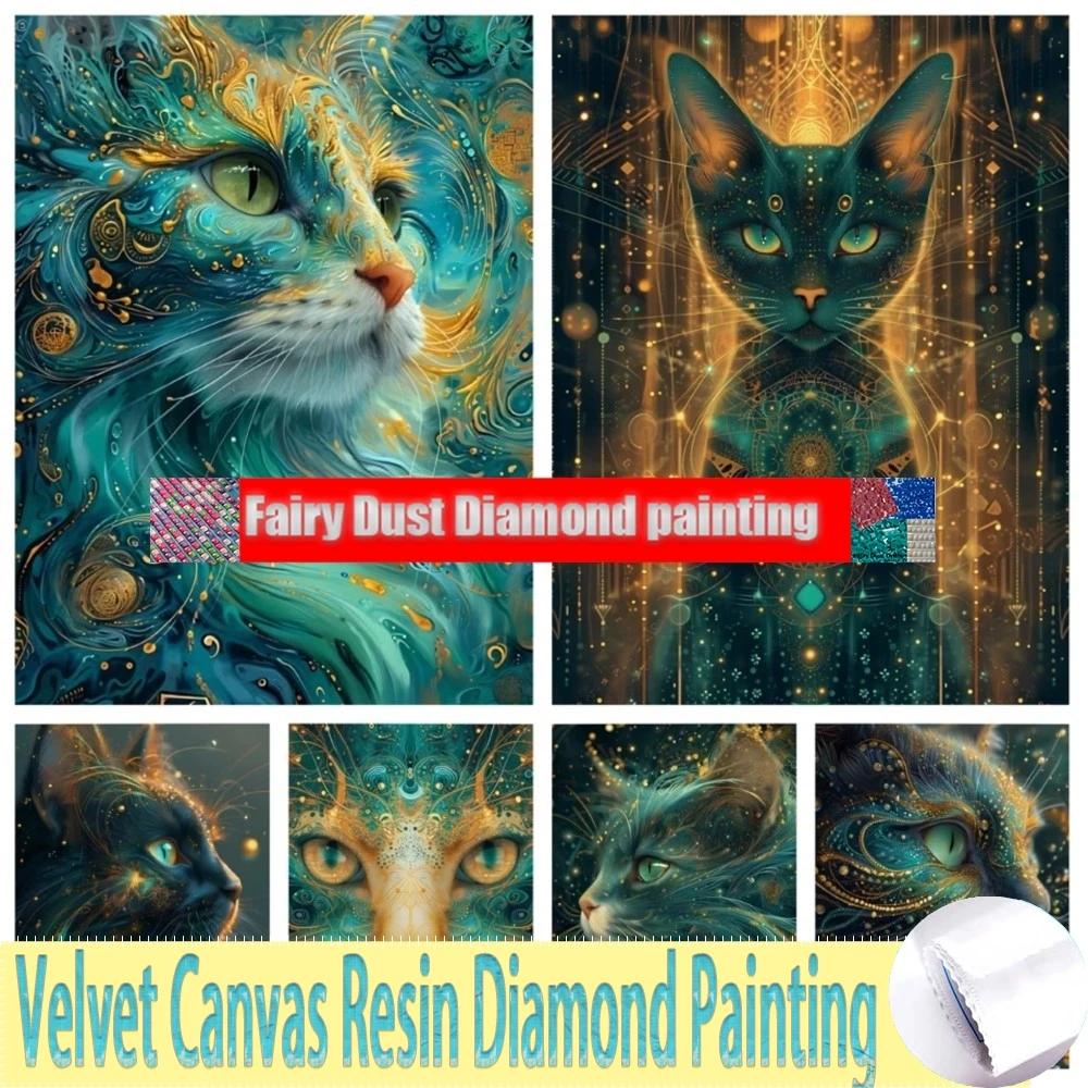 

Синий Золотой Кот Фея Пыль Смола Алмазная Живопись Наборы 5D DIY Полная Дрель Мозаика Вышивка Крестом Животное Ручной Работы Подарок Домашний Декор