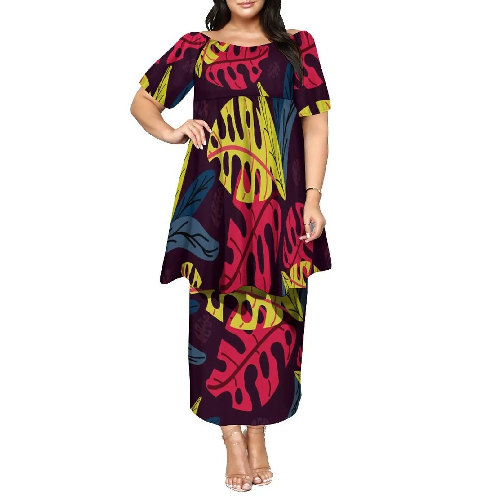 

Платье Самоанского пулетаси в полинезийском этническом стиле, комплект из двух предметов, свободный топ и длинное платье для женщин, одежда больших размеров Fiji Tonga