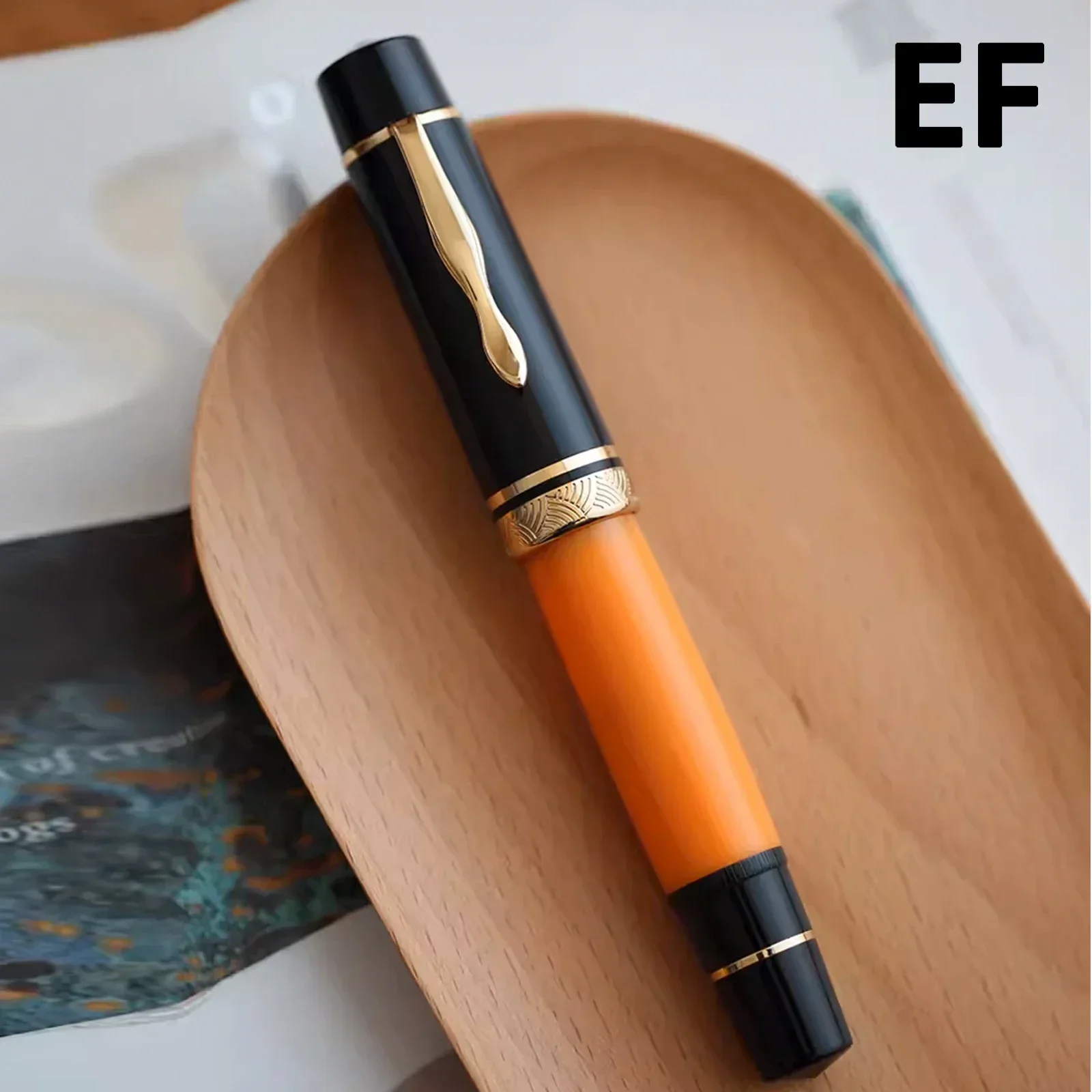 Top MAChain-Stylo plume à grand piston HN P139, encre d'écriture à structure tout cuivre, langue en caoutchouc dur, orange No.6, plume EF, F, M, nouveaux stylos