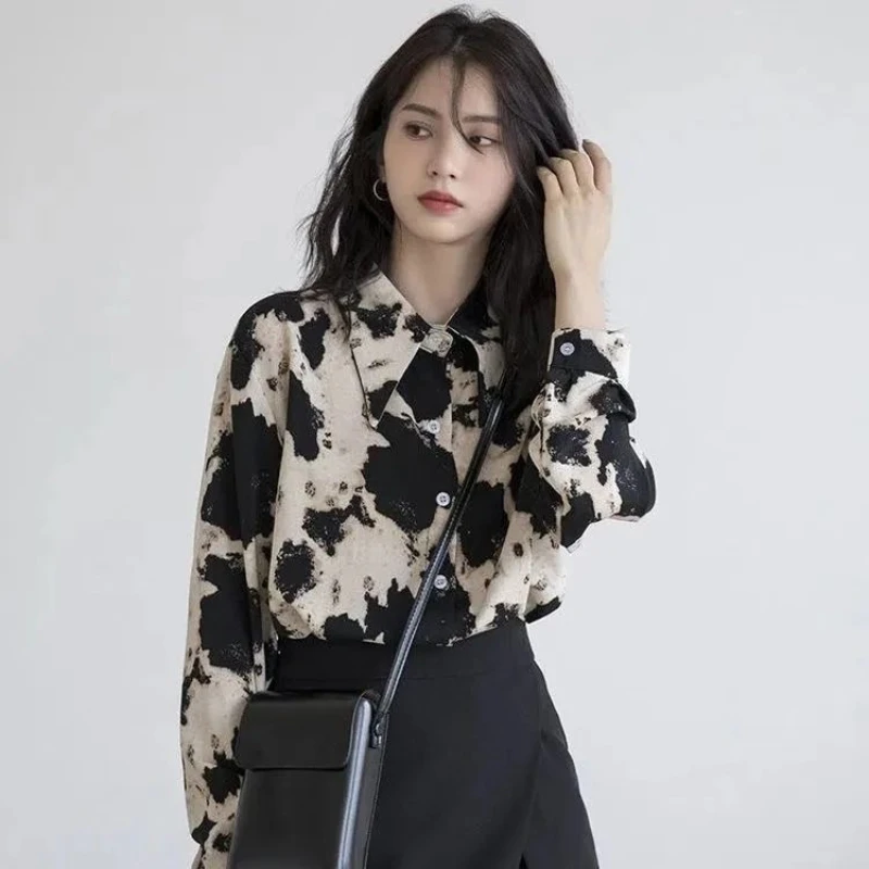 

2024 New Temperament Leopard Print Shirt for Women Early Autumn New Design Sense Niche Young Lining Long-Sleeved Tops