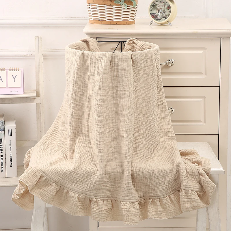 100% Organic Cotton Baby Wrap Gauze Ruffle Baby Blanket Newborn Security Muslin Swaddle Blanket