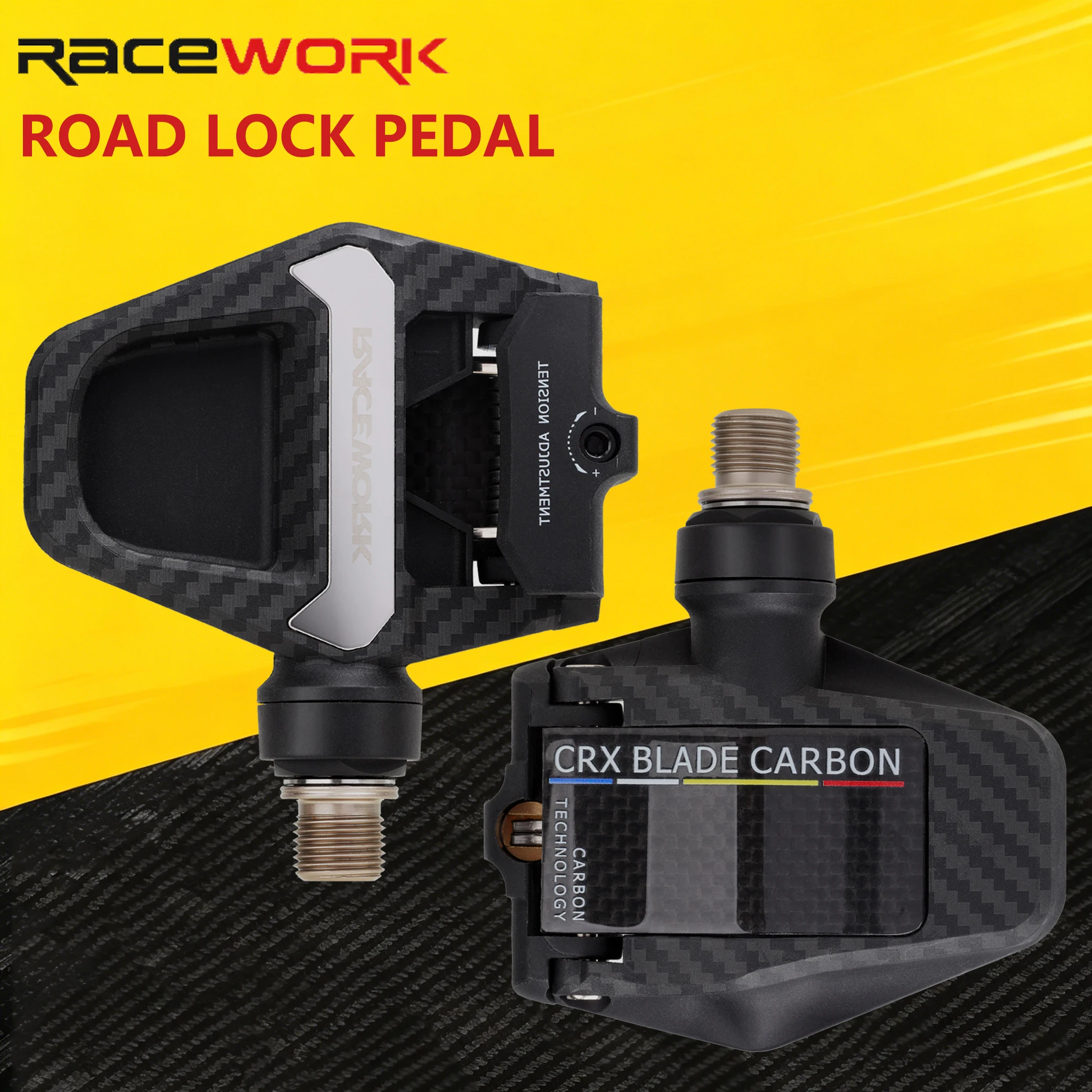 RACEWORK Carbon Road Bike Clip-in Pedal Super-light Carbon Fibre Composite Body Road Bicycle Self-locking Pedal With Lock Plate