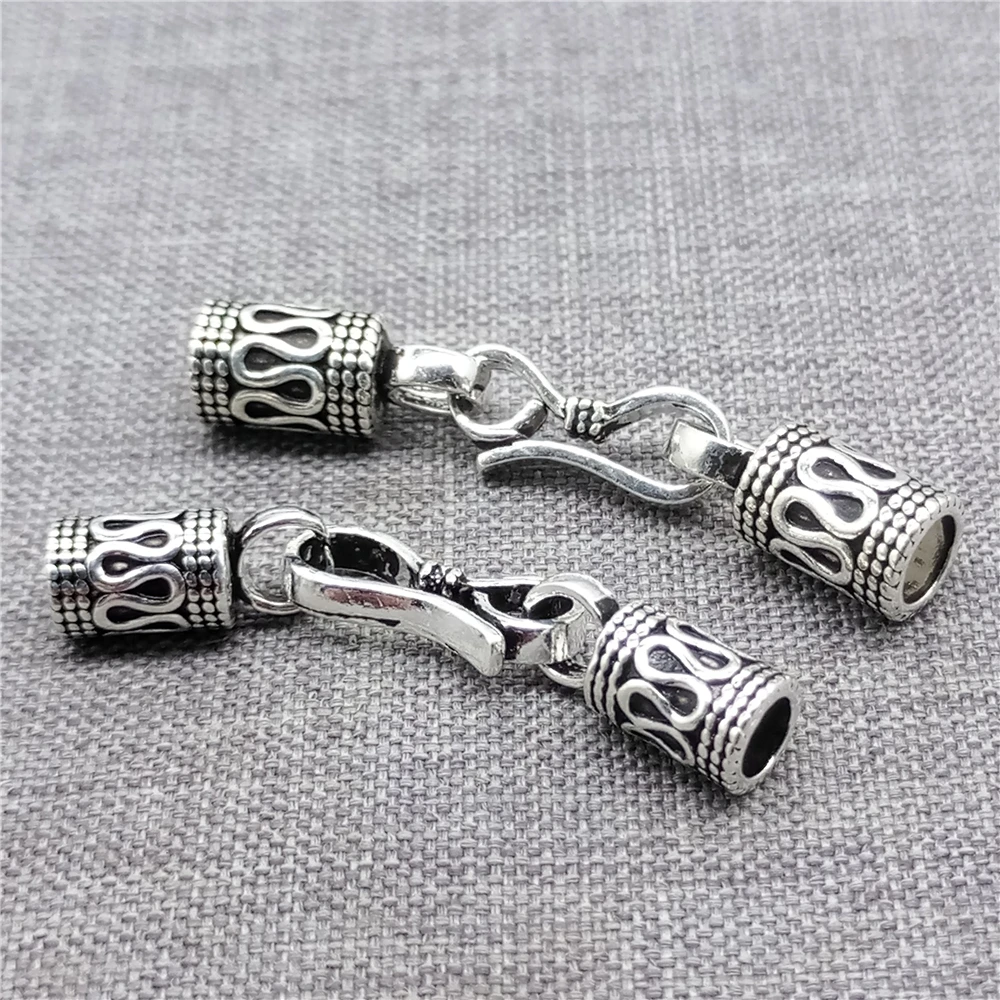 

925 Sterling Silver Braided Leather Cord End Cap Connector w/ Hook Clasp for Necklace Bracelet