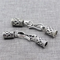 925 Sterling Silver Braided Leather Cord End Cap Connector w/ Hook Clasp for Necklace Bracelet