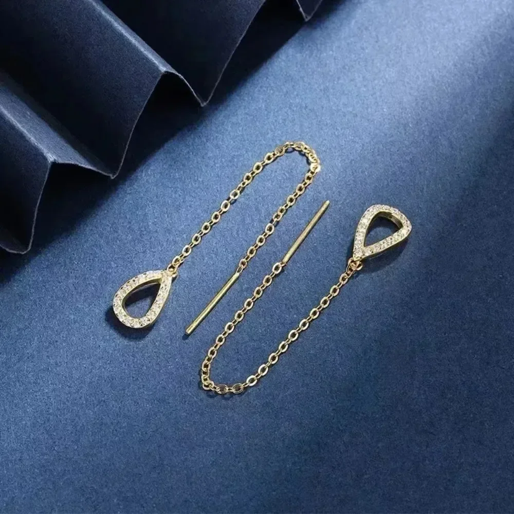 Rose Gold Zircon Crystal Long Hanging Threader Earrings for Women, Daily Wear Party Ear Line Jewelry Accessories