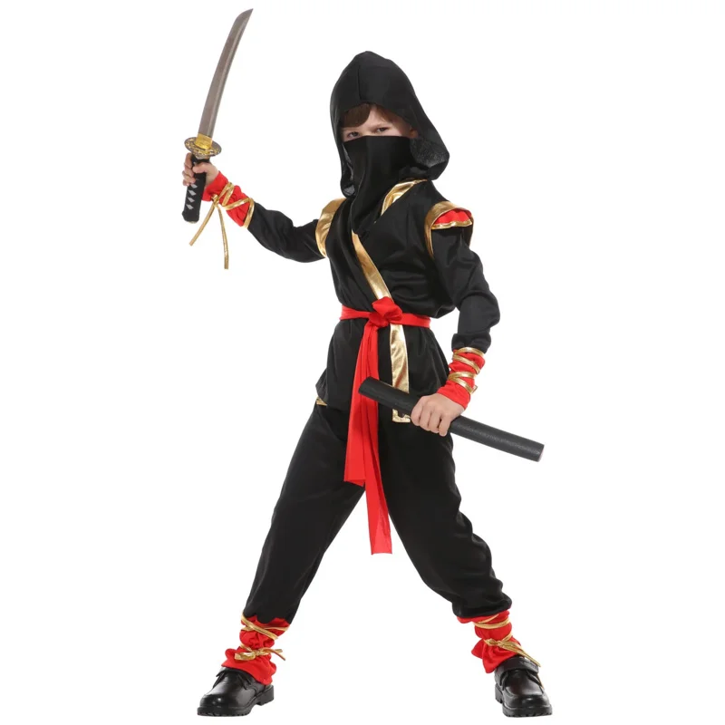 Kids Child Red Black Boys Ninja Hoody Costume Fancy Carnival Purim Halloween Costumes