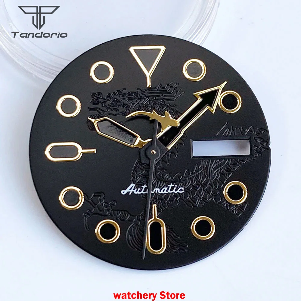 New 29mm High-Quality Black Dragon Patterned Watch Dial Hands Fit NH36 NH36A Automatic Movement Watch Parts 3.8/3.0 Crown