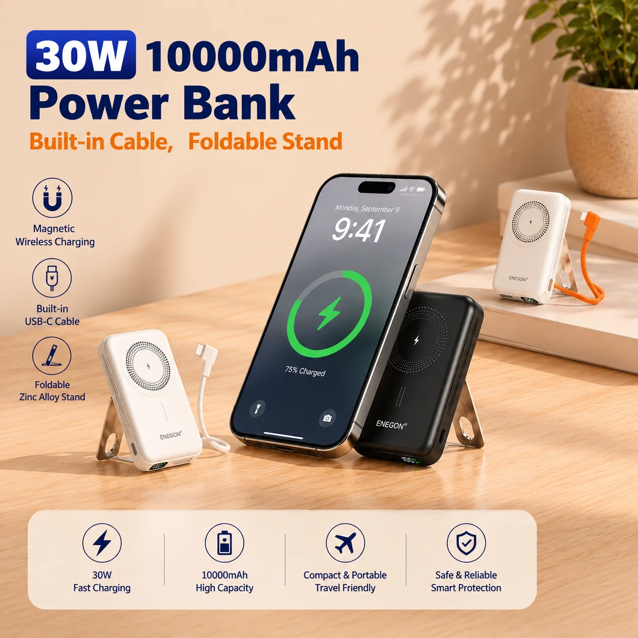 ENEGON Magnetic Power Bank 10000mAh Fast Charger