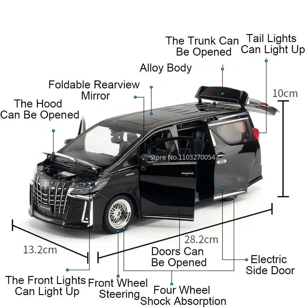 Alphard MPV-modelo de coche de aleación fundido a presión, simulación de sonido, luz, tirar hacia atrás, vehículo de juguete de Metal, decoración de