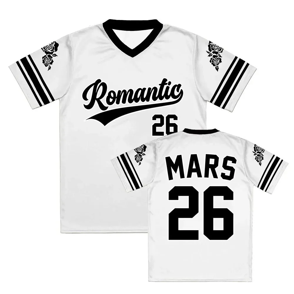 THE ROMANTIC TOUR 2026 Jersey BRUNO MARS Design Print Football Tee V-neck Short Sleeve Summer Men Women Casual Unisex T-shirts