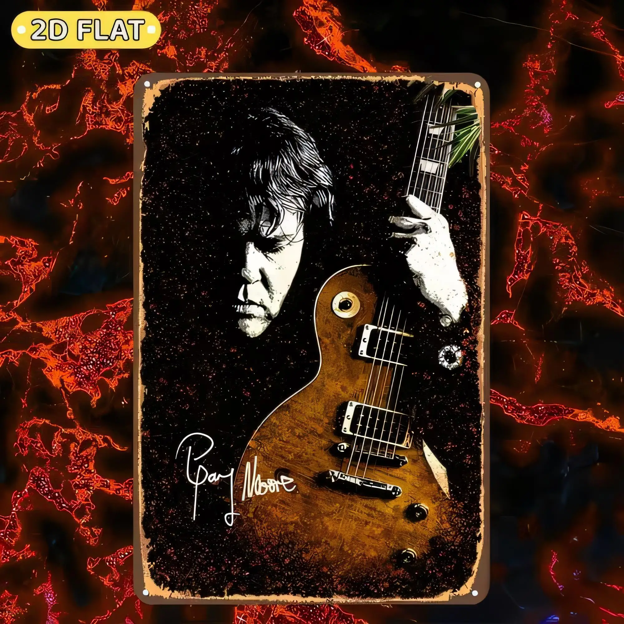 Tin Sign, Rock Guitar Music Poster, Vintage Metal Wall Art Decor,  Retro Style, Dark Graffiti Grunge Print, Electric Guitar Silh