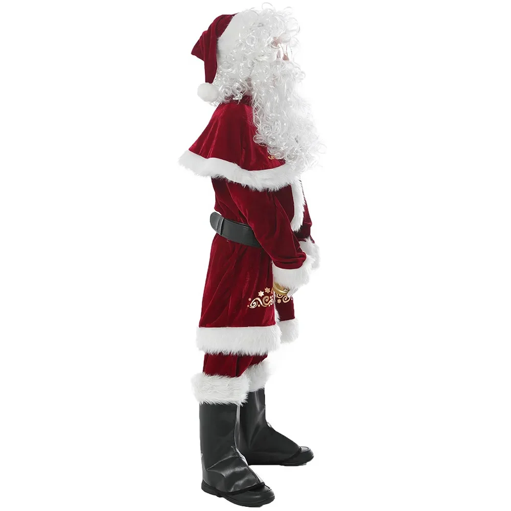 Christmas Cosplay Santa Claus Costume Christmas Costumes Red Deluxe Velvet Clothes Suits Adult Kids Role Play Props Family Party