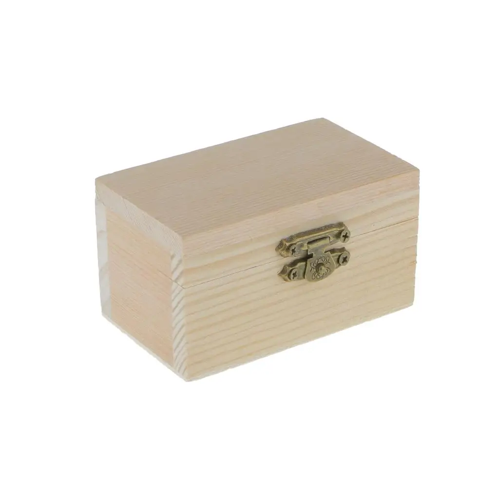 Rustic Plain Wooden Jewelry Storage Box With Lid for Kids Painting craft decorationation