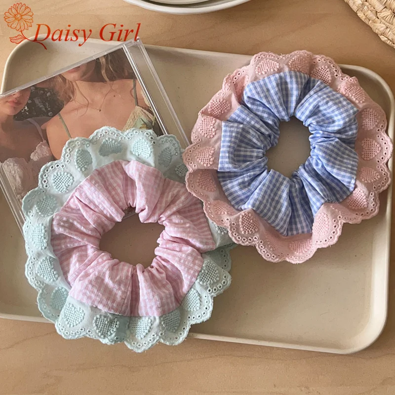 

Korean Lace Plaid Large Intestine Hair Ropes Girl Simple Temperament Polka Dot Headdress Hair Tie Hair Accessories