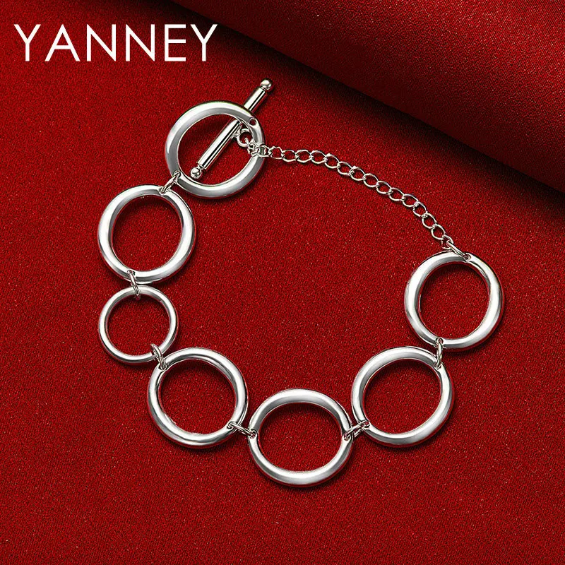 

Fashion 925 Sterling Silver 8 Inches Simple Round Bracelet For Women Luxury Wedding Gifts Jewelry Party