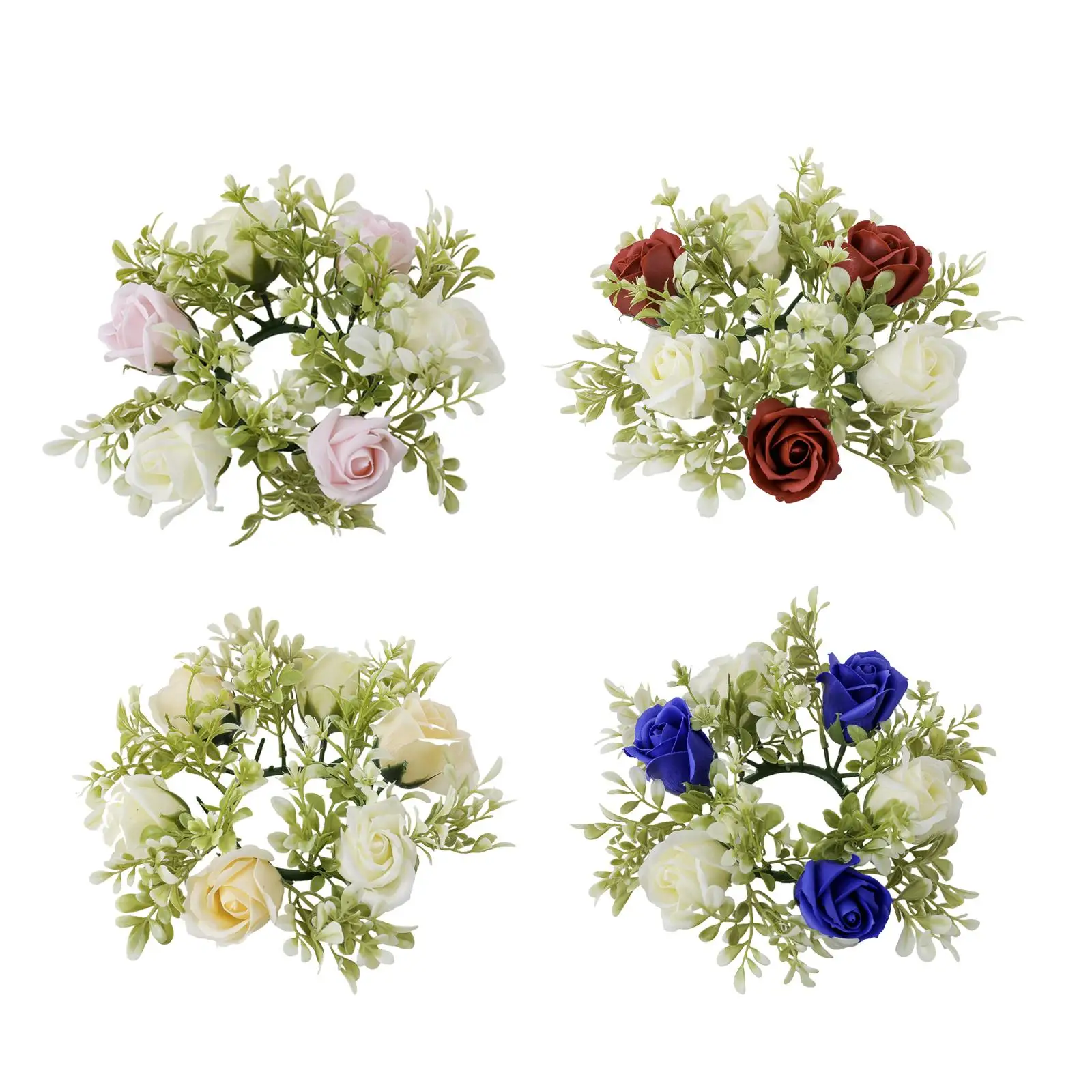 

Artificial Flower Candle Ring Candlestick Holder Fake Greenery Leaves Candle Ring Wreath Candle Wreath for Festival Christmas