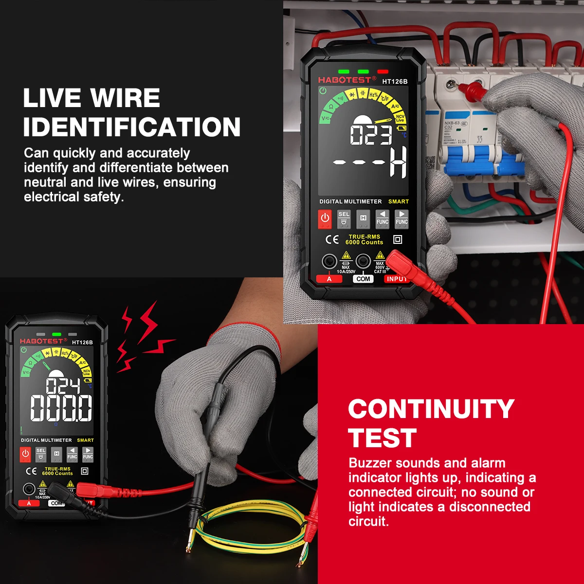 HABOTEST HT126A/HT126B Digital Multimeter Smart Auto Range DC AC Current Voltage Tester Meter Ohm Hz Capacitance NCV Multitester