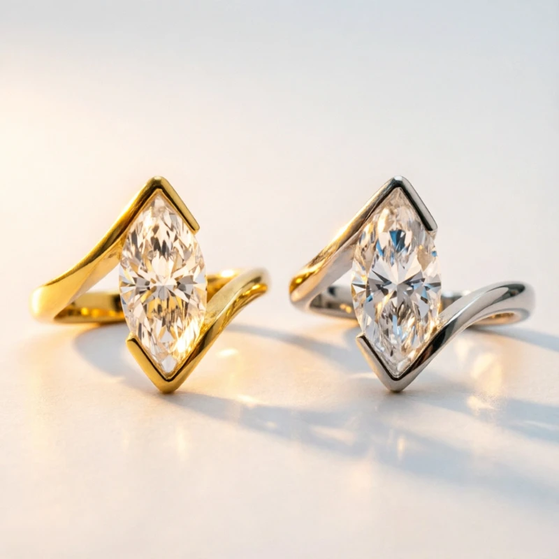 Bague de promesse de mariage en zircone synthétique en forme de marquise, argentée/dorée, bijoux élégants et luxueux pour femmes, pour anniversaire et fiançailles