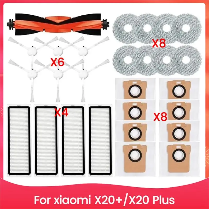 ABJI-For Robot Vacuum X20+/X20 Plus Robot Vacuum Cleaner Main Side Brush Hepa Filter Mop Cloth Dust Bags Accessories