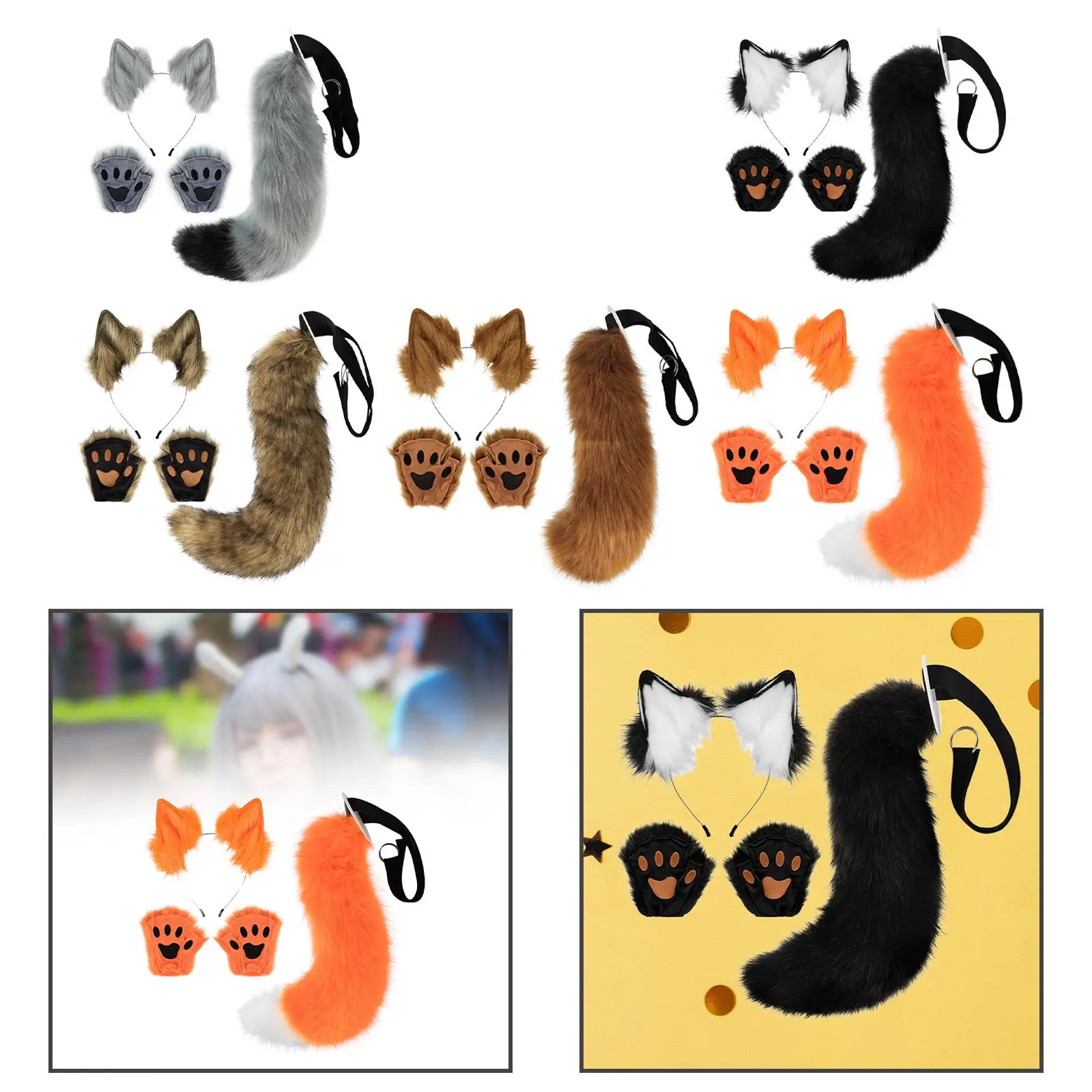 

Ears and Tail Set with Gloves Lolita for Performance Halloween Carnival