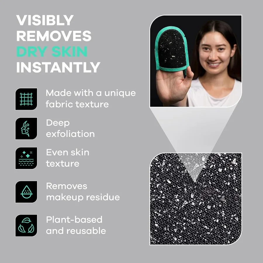 Luva esfoliante profunda para rosto, removedor de pele morta e seca para homens e mulheres, luvas esfoliantes para banho e uso seco, 1 pacote