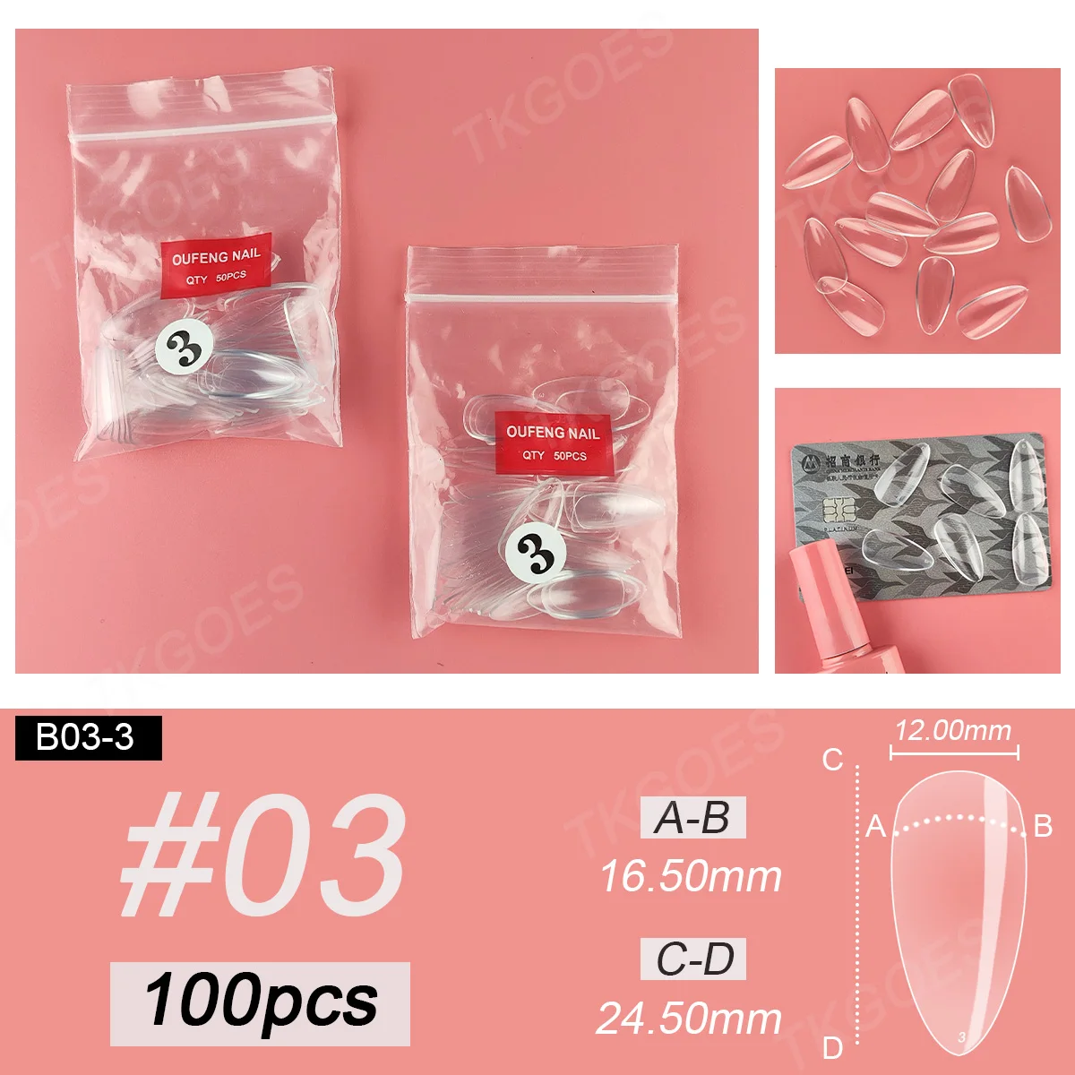 B03 pontas de unhas falsas em forma de amêndoa média tamanho único 100 peças tamanho 3 4 5 6 esmalte de arte falsa desenho de design de exibição