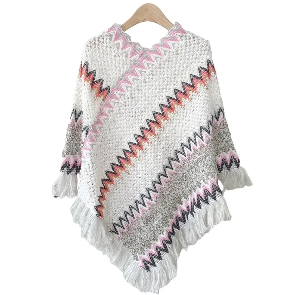 

Knitted Ethnic Style Knitted Shawl Neck Wrap Bohemia Large Shawl Outerwear Scarves Warm Autumn and Winter Tassel Cape