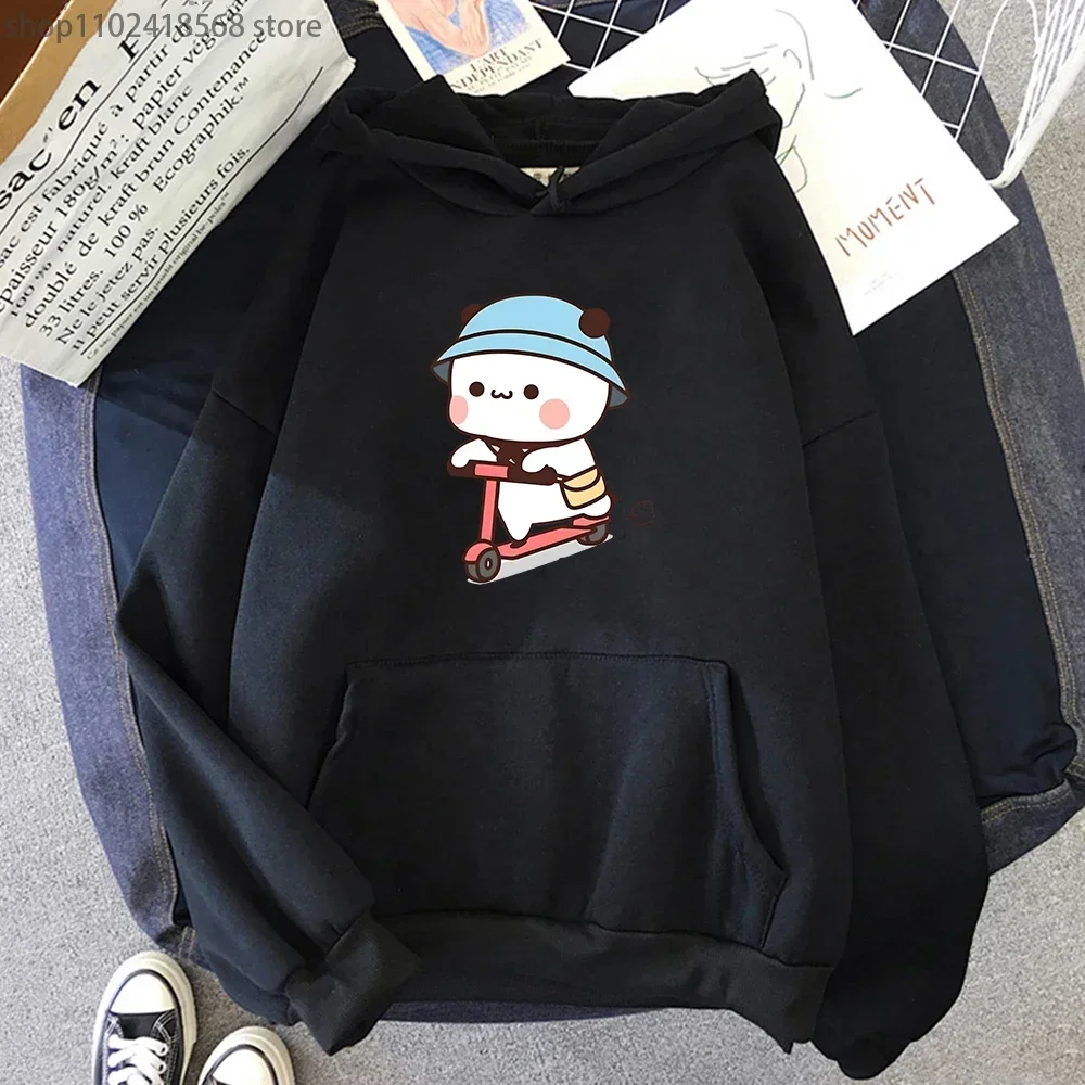 Mochi Brownie Bear Bike Riding Sweatshirt Cartoon Bubu Dudu Hoodie Women Kawaii Y2k Sudadera Men Clothes Cartoon Winter Pullover