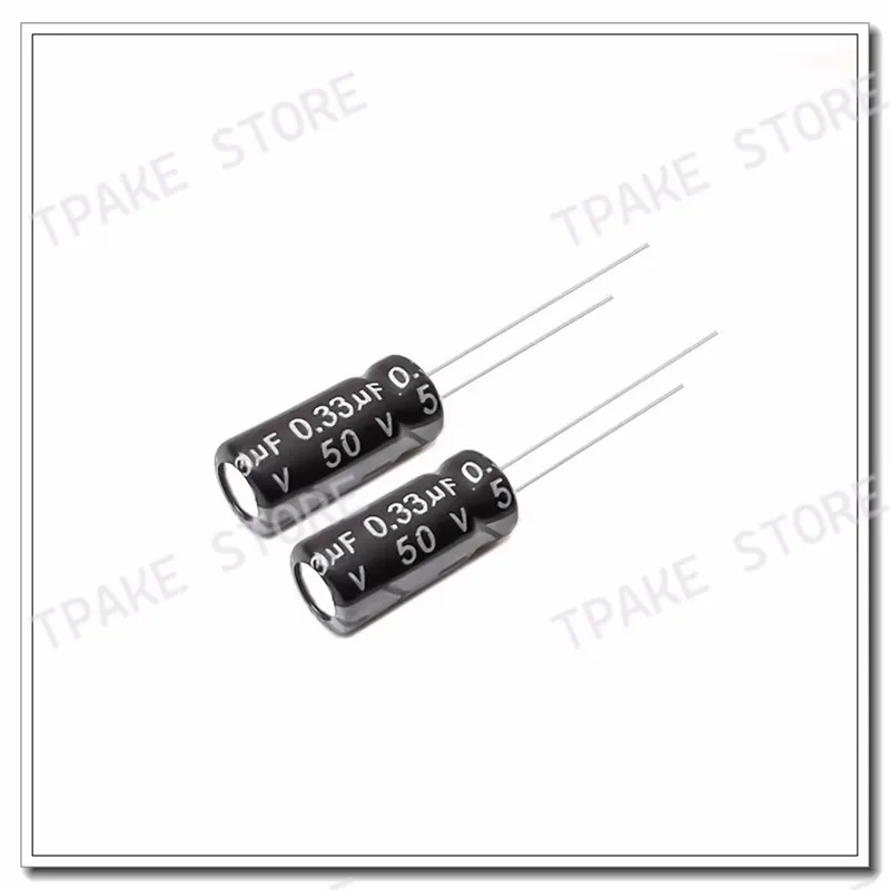 100 шт. 0.33uf50v 50v0.33uf 0.33mfd 50volt 4x7mm 330nf алюминиевый электролитический конденсатор радиальный