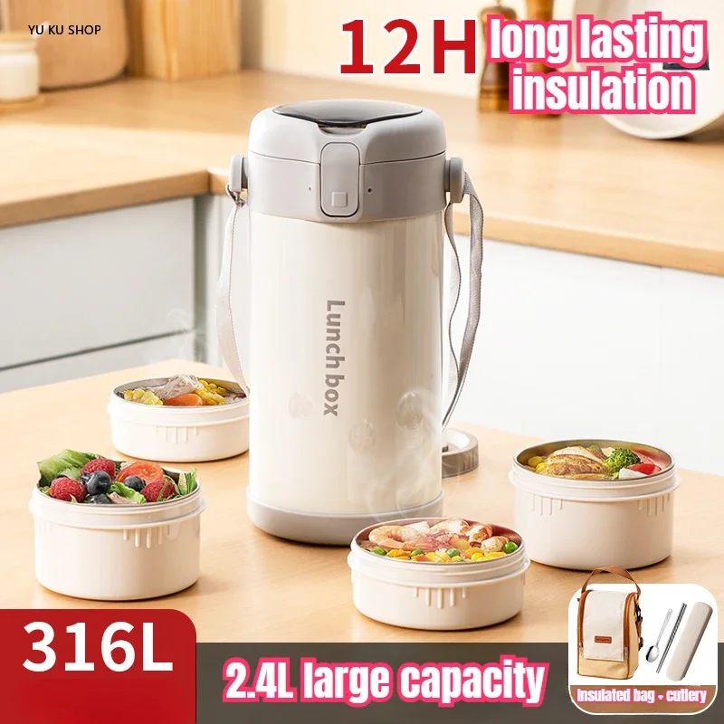 

304 Stainless Steel Insulated Lunch Box Microwavable Layered Rice Drum Insulated Vacuum Students Vacuum Thermos Home Kitchenware