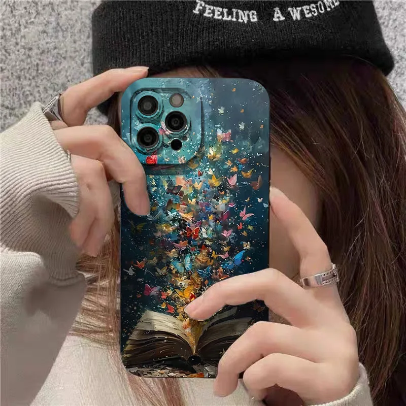 For iPhone 17 16 15 14 13 12 11 Pro Max Case Cute Butterfly Cat Bookshelf Design Cover For iPhone XS Max XR X 7 8 Plus 16E Funda view 4