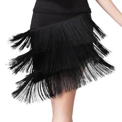 Women's Tassel Latin Dance Skirt Stretchy Elastic Waist Irregular Hem Fringe Dance Skirt Modern Ballroom Salsa Samba Dancewear