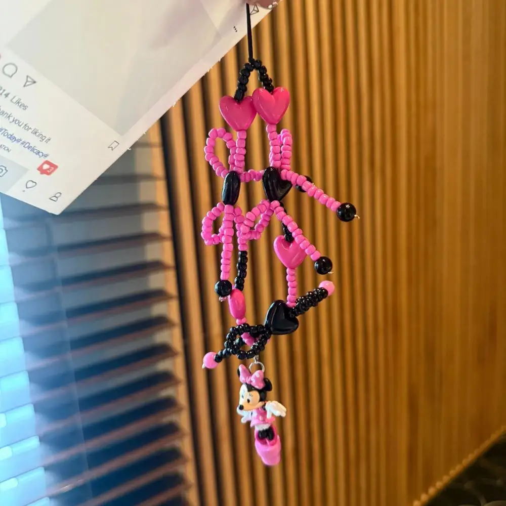 Disney Minnie Mouse Rosa rosso nero cuore di pesca Catena per cellulare Cartoon Portachiavi CCD fotocamera appesa decorazione Regalo per ragazza